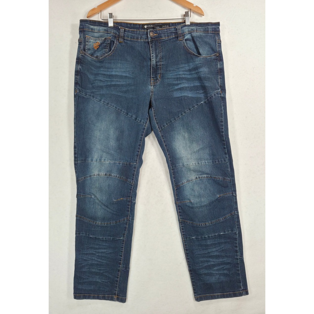 Rocawear Mens Slim Fit Moto Panel Blue Denim Jeans W40 L30 StreetwearY2K